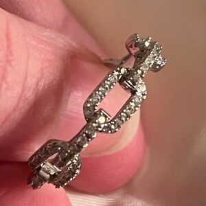 Chain Link Design Party Band Ring size 5.5 Rhodium plated brass White CZ stone